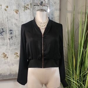Zara Black Cropped Sateen Jacket Women's Size Large